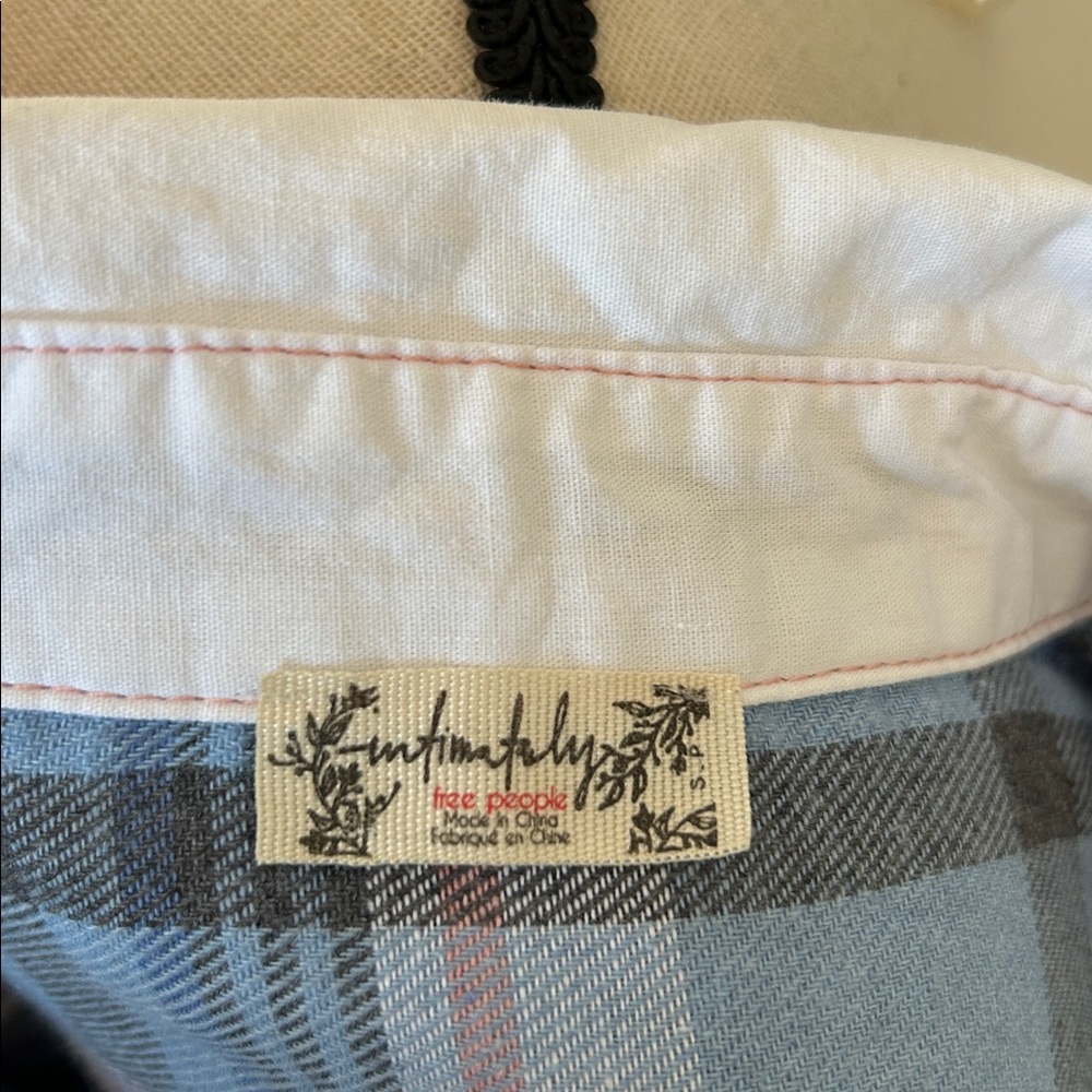 FP Sunday morning, sleep shirt, light blue flannel pop over polo collared top S - Picture 12 of 15